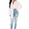 Fashion Nova Mia Distressed Stretch Skinny Jeans - Light Blue Wash