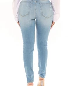 Fashion Nova Mia Distressed Stretch Skinny Jeans - Light Blue Wash