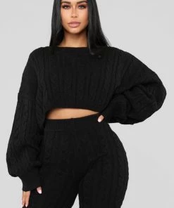Fashion Nova Meet Me Half Way Sweater - Black Teddies & Babydolls
