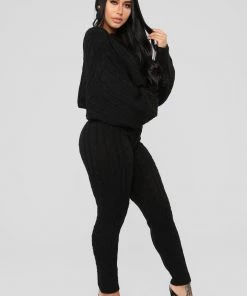 Fashion Nova Meet Me Half Way Sweater - Black Teddies & Babydolls