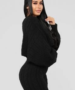 Fashion Nova Meet Me Half Way Sweater - Black Teddies & Babydolls
