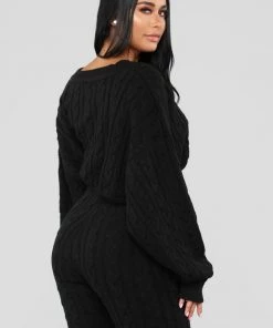 Fashion Nova Meet Me Half Way Sweater - Black Teddies & Babydolls