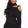 Fashion Nova Serving Looks Buckle Sweater - Black
