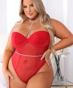 Fashion Nova Perfect Love Mesh Rhinestone Teddy - Red 8 Fashion Nova Perfect Love Mesh Rhinestone Teddy - Red