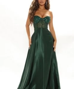 Fashion Nova Live For Tonight Satin Maxi Gown - Hunter DRESSES