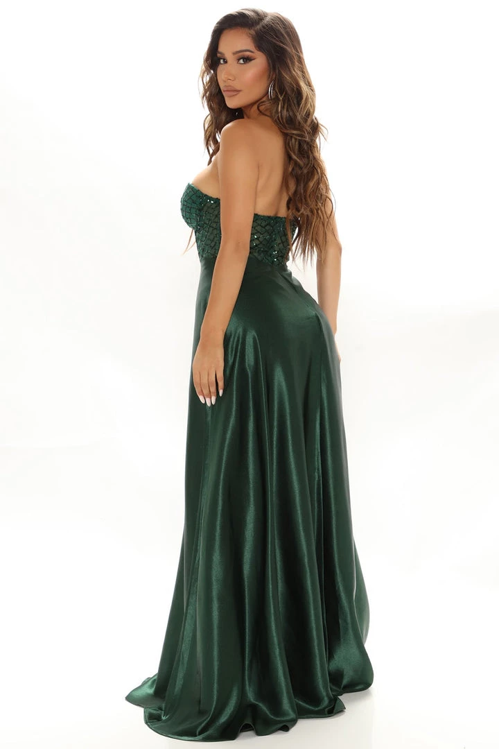 Fashion Nova Live For Tonight Satin Maxi Gown - Hunter DRESSES