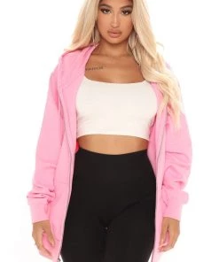 Fashion Nova Stole Your Boyfriend's Oversized Zip Up Hoodie - Pink