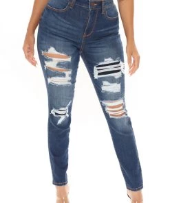 Fashion Nova Mia Distressed Stretch Skinny Jeans - Dark Wash