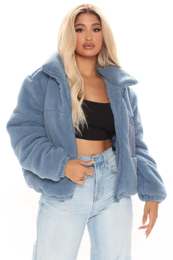 Fashion Nob Cabin Fever Sherpa Jacket - Slate Blue