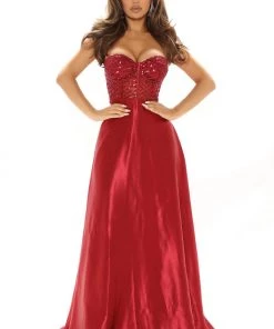 Fashion Nova Live For Tonight Satin Maxi Gown - Burgundy DRESSES