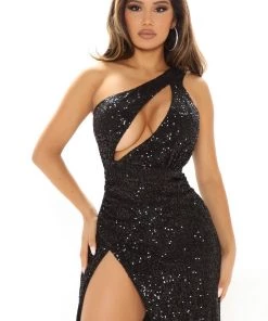 Fashion Nova DRESSES Dressed To Impress Sequin Maxi Dress - Black