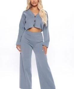 Fashion Nova Say Less Sweater Pant Set - Light Blue