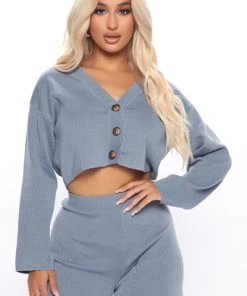 Fashion Nova Say Less Sweater Pant Set - Light Blue