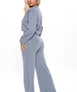 Fashion Nova Say Less Sweater Pant Set - Light Blue