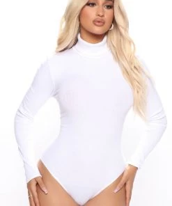 Fashion Nova Tess Turtleneck Bodysuit - White