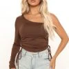 Fashion Nova Forever And Always One Shoulder Top - Brown