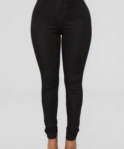 Mysite Classic High Waist Skinny Jeans - Black New Today