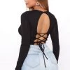 Fashion Nova Sunsets On Venice Backless Long Sleeve Top - Black