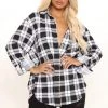 Fashion Nova Olivia Oversized Plaid Shirt - Black/White Teddies & Babydolls