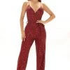 FashionNob Can't Hide The Shine Sequin Jumpsuit - Burgundy Teddies & Babydolls