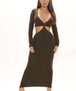 FashionNob Allure Me Sweater Maxi Dress - Olive