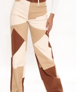 Fashion Nova Seen The World Patchwork Wide Leg Jeans - Brown/combo