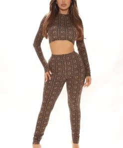 Fashion Nova Keep It Going Legging Set - Brown/combo
