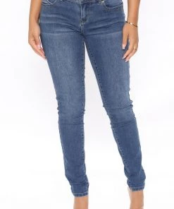 Fashion Nova Recycled Mid Rise Skinny Jeans - Medium Blue Wash