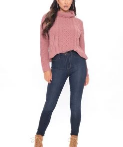 Fashion Nova Teddies & Babydolls Knit's Snowing Turtleneck Sweater - Mauve