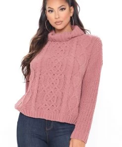 Fashion Nova Teddies & Babydolls Knit's Snowing Turtleneck Sweater - Mauve
