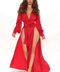 FashionNob Call The Shots Satin Jumpsuit - Red Teddies & Babydolls