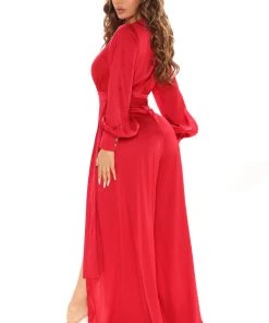 FashionNob Call The Shots Satin Jumpsuit - Red Teddies & Babydolls