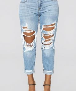 Fashion Nova Jax Distressed High Rise Boyfriend Jeans - Light Wash