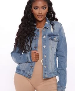 Fashion Nob Destruction Zone Denim Jacket - Medium Wash Best Sellers