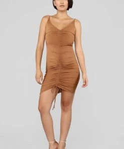 Fashion Nob Shanghai Ruched Dress - Brown Influencer Looks