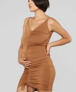 Fashion Nob Shanghai Ruched Dress - Brown Influencer Looks