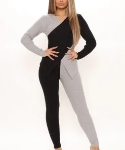 Fashion Nova Living Luxe Sweater Legging Set - Black/combo SETS