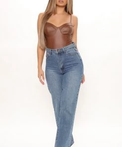 FashionNob Catch A Vibe PU Bodysuit - Brown Best Sellers