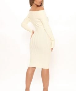 Fashion Nova Off And On Sweater Midi Dress - Cream DRESSES 10 Fashion Nova Off And On Sweater Midi Dress - Cream DRESSES