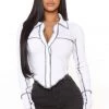 Fashion Nova Teach You A Lesson Collared Top - White/combo Best Sellers