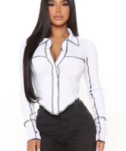 Fashion Nova Teach You A Lesson Collared Top - White/combo Best Sellers
