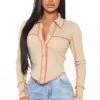 Fashion Nova Teddies & Babydolls Teach You A Lesson Collared Top - Nude/combo