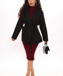 Fashion Nob Winter Blowout What Will It Be Belted Coat - Black