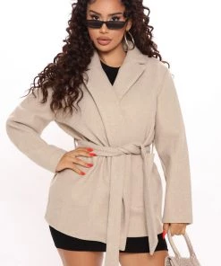 Fashion Nob Winter Blowout What Will It Be Belted Coat - Oatmeal