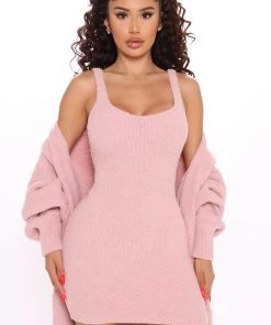 Fashion Nob Living In It Cozy Dress Set - Mauve Influencer Looks
