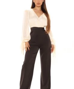 Fashion Nova Office Babe Walking In Class Jumpsuit - Cream/combo