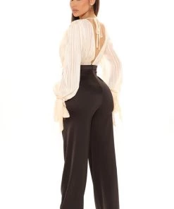 Fashion Nova Office Babe Walking In Class Jumpsuit - Cream/combo
