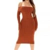 Fashion Nova Off And On Sweater Midi Dress - Rust
