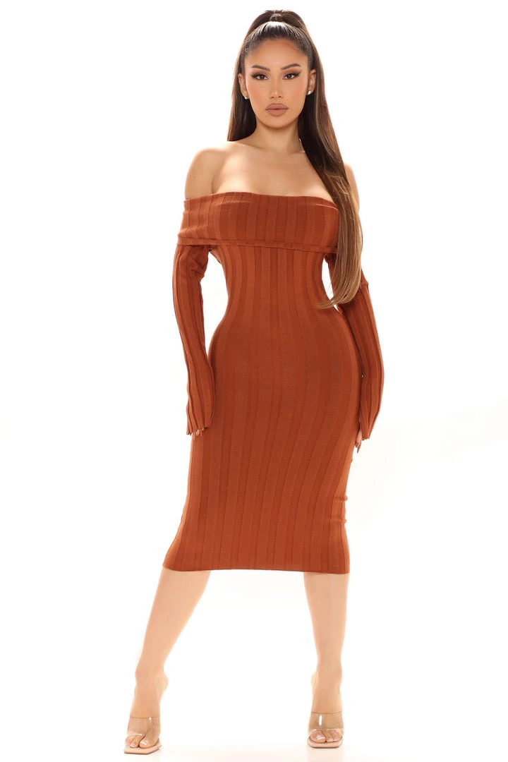 Fashion Nova Off And On Sweater Midi Dress - Rust 1 Fashion Nova Off And On Sweater Midi Dress - Rust