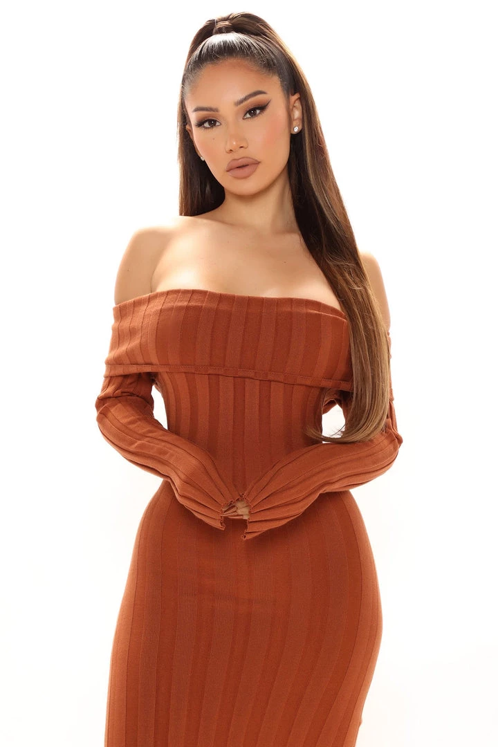 Fashion Nova Off And On Sweater Midi Dress - Rust 2 Fashion Nova Off And On Sweater Midi Dress - Rust